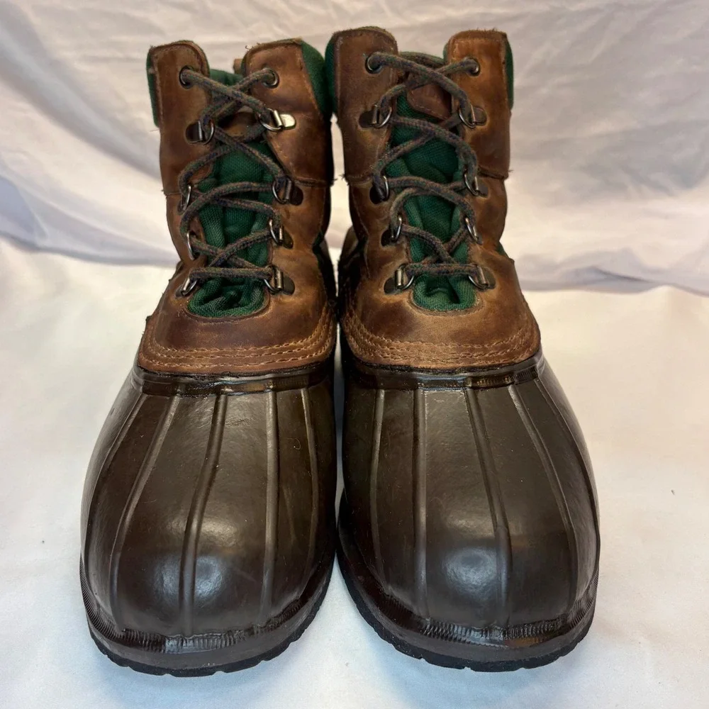 VTG LL Bean Duck Boots Mens 11 Leather‎ Green Canvas  display picture 3